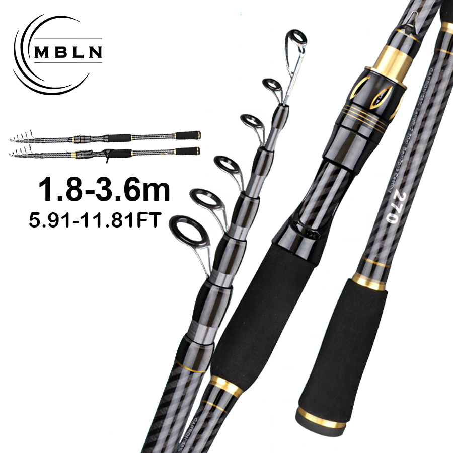 Fishing Rod Surf - คันเบ็ดตกปลาคาร์บอนไฟเบอร์ MBLN 1.8-3.6 เมตร แบบยืดหดได้ สำหรับตกปลาด้วยเหยื่อปลอม