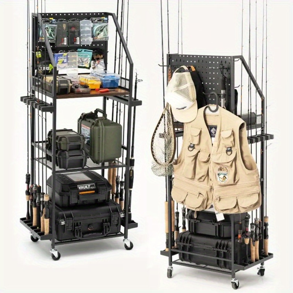 Fishing Rod Rack - ที่แขวนคันเบ็ดสำหรับโรงรถ ที่เก็บคันเบ็ดได้ 12 คัน พร้อมตะขอเกี่ยวแบบ Pegboard